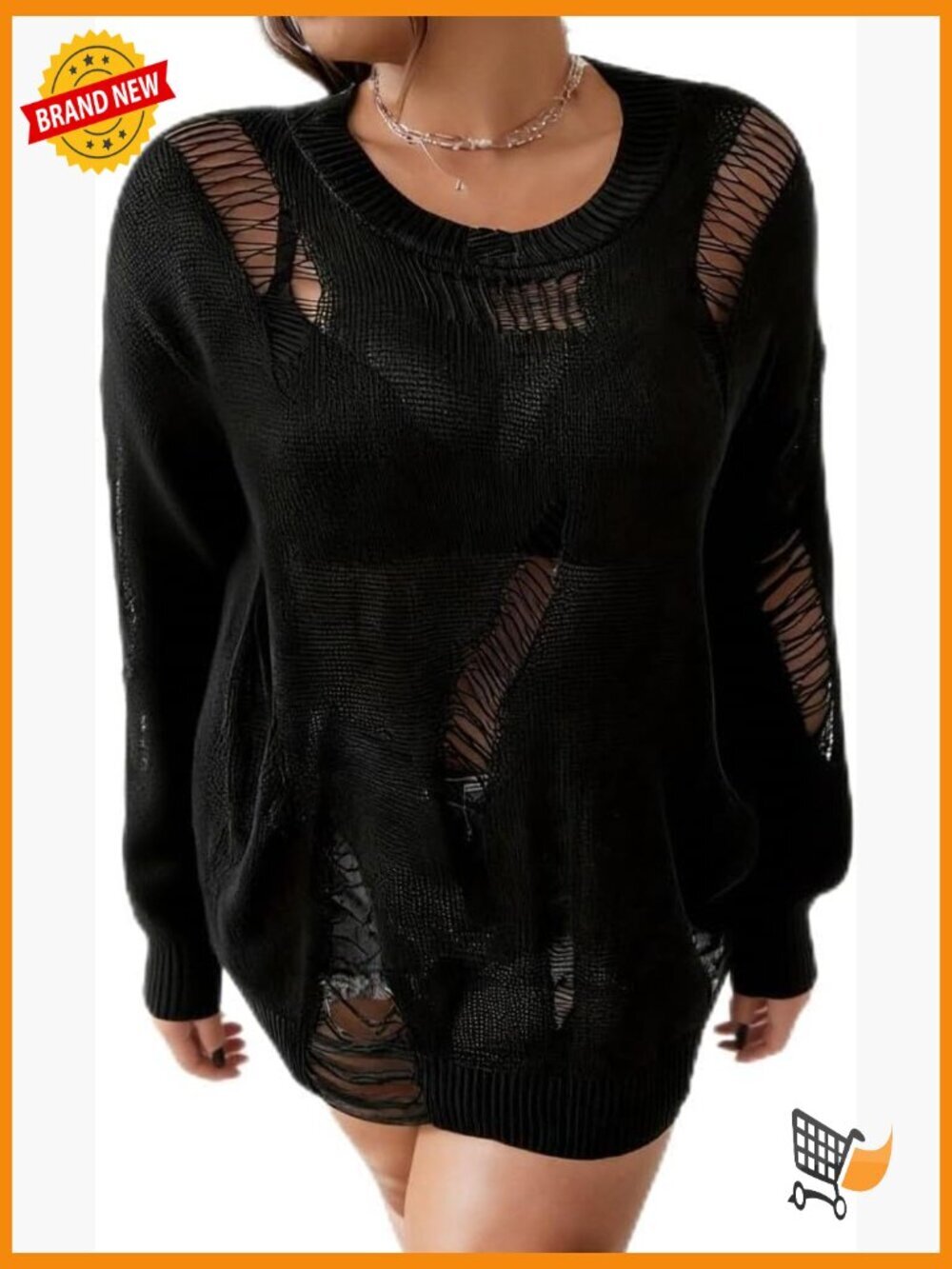 Distressed Drop Shoulder Pullover Sweater Gothic Knitwear